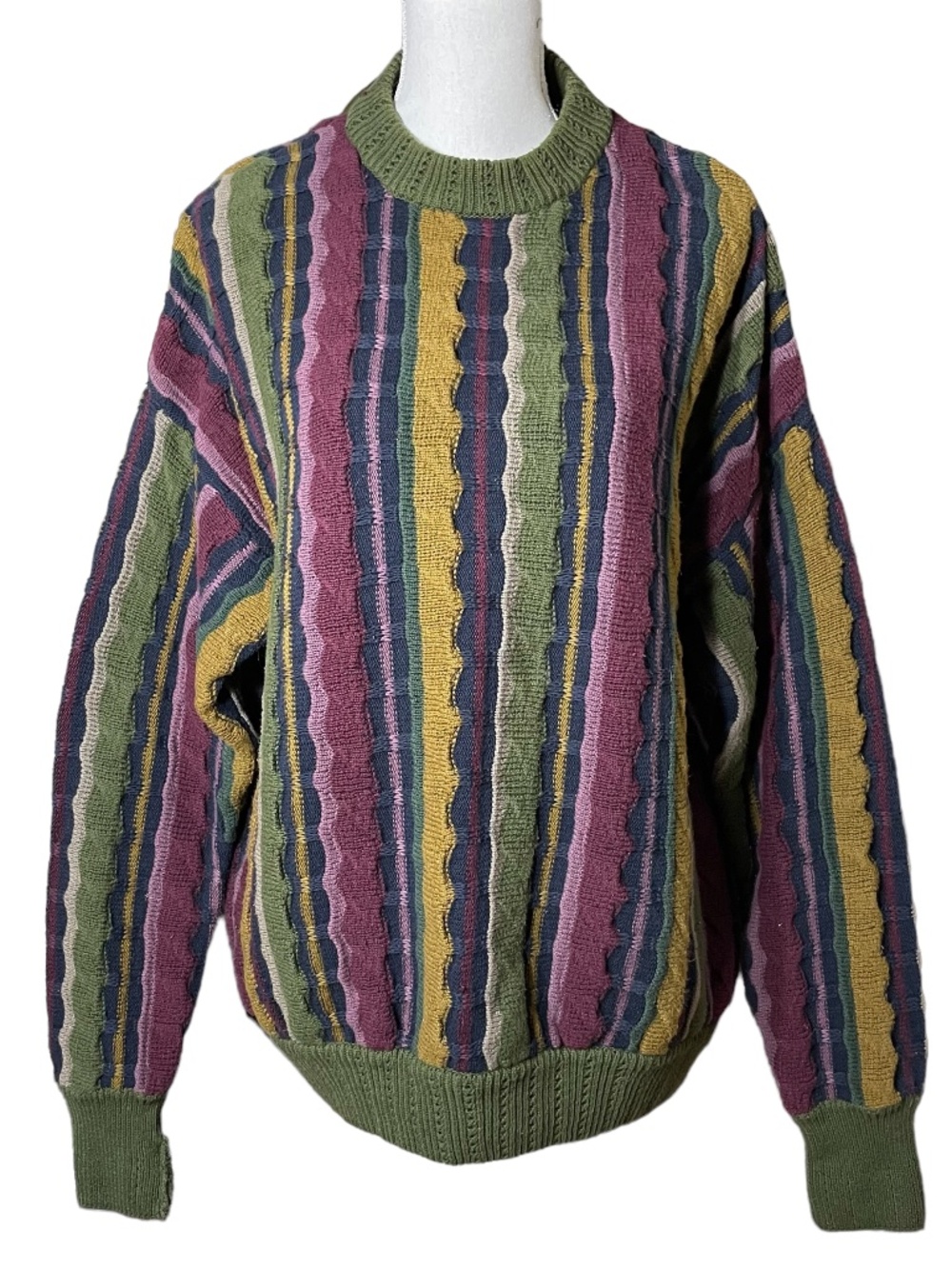 Earthy Stripes Cotton Sweater L Mens Rainbow Muted Cosby Knit Long Sleeve Artsy